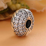 Snake Chain Pattern Crystal Clip Beads 925 Silver Charm Bracelet Bangle