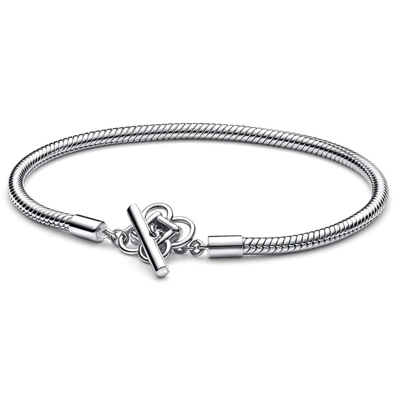 Sterling Silver Snake Chain Bracelet with T-bar Charm