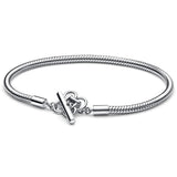 Sterling Silver Snake Chain Bracelet with T-bar Charm