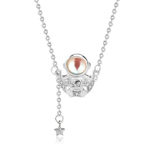 Moonstone Astronaut Necklace - 925 Sterling Silver Pendant