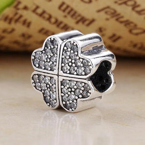Love Clover With Crystal Clip Stopper Bead Charm