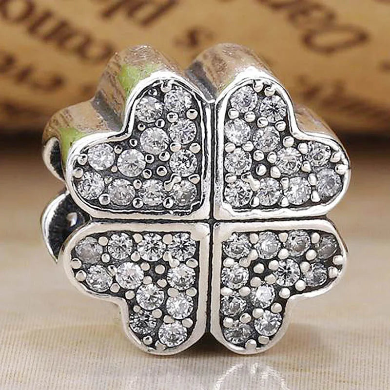 Love Clover With Crystal Clip Stopper Bead Charm