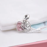Pink Enamel Love Family Crystal Pendant 925 Sterling Silver Charm Bracelet