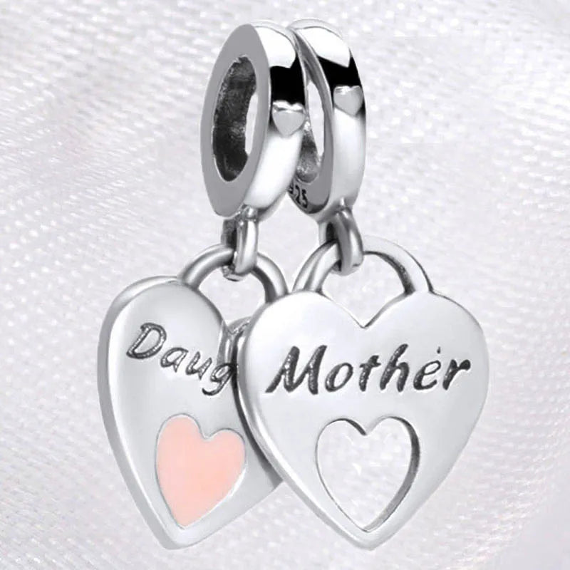 Pink Enamel Mother Daughter Split Heart Pendant Beads