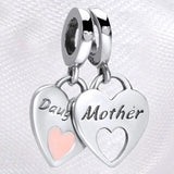 Pink Enamel Mother Daughter Split Heart Pendant Beads