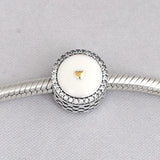Enamel&Crystal Beads Precious Heart Charm 925 Silver Bracelet Bangle DIY