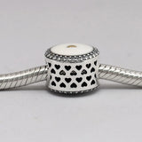 Enamel&Crystal Beads Precious Heart Charm 925 Silver Bracelet Bangle DIY