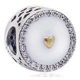 Enamel&Crystal Beads Precious Heart Charm 925 Silver Bracelet Bangle DIY