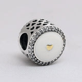 Enamel&Crystal Beads Precious Heart Charm 925 Silver Bracelet Bangle DIY