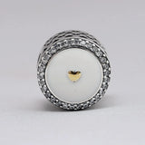 Enamel&Crystal Beads Precious Heart Charm 925 Silver Bracelet Bangle DIY