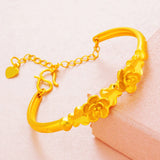 18K Yellow Bracelet Women Flower Hand Chain Jewelry Gift Bangle