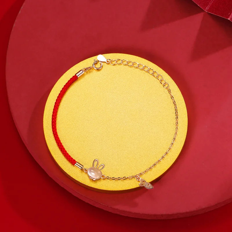 Rabbit Year Sterling Silver Red Rope Bracelet Female Life Year