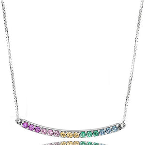 Rainbow Arcs Love Hearts Reversible Bar Necklace 925 Sterling Silver
