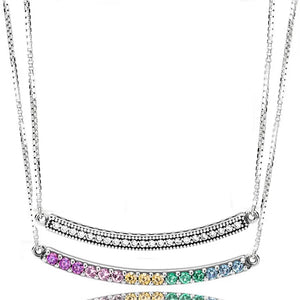 Rainbow Arcs Love Hearts Reversible Bar Necklace 925 Sterling Silver