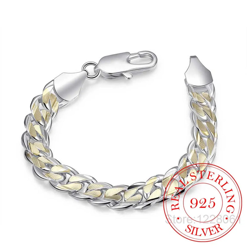 925 Sterling Silver Charm Bracelet 10MM for Men and Women with S925 Stamp