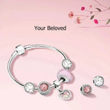 Real 925 Sterling Silver Pink Heart Dangle Bracelet for Women