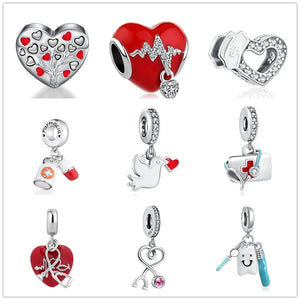 925 Silver Dentist Nurse Heart Pendant for Bracelet Necklace DIY Jewelry