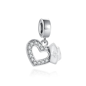 925 Silver Dentist Nurse Heart Pendant for Bracelet Necklace DIY Jewelry