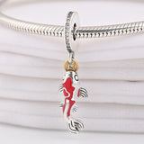Red Enamel Fortune Carp Pendant Beads 925 Silver Charm Bracelet DIY Jewelry