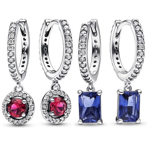 Red Sparkling Hoop Earring 925 Silver Women Gift DIY