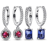 Red Sparkling Hoop Earrings 925 Sterling Silver Women Gift