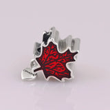 Red Maple Leaf Canada Heart Pendant Beads 925 Sterling Silver Charm Bracelet DIY