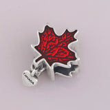 Red Maple Leaf Canada Heart Pendant Beads 925 Sterling Silver Charm Bracelet DIY
