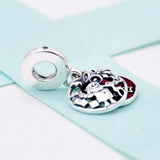 Red Enamel Santa Love Peace Joy Pendant Beads 925 Sterling Silver Charm Bracelet