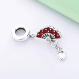 Red Enamel Spain Fan Heart Pendant Beads for 925 Sterling Silver Charm Bracelet