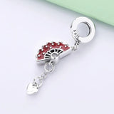 Red Enamel Spain Fan Heart Pendant Beads for 925 Sterling Silver Charm Bracelet