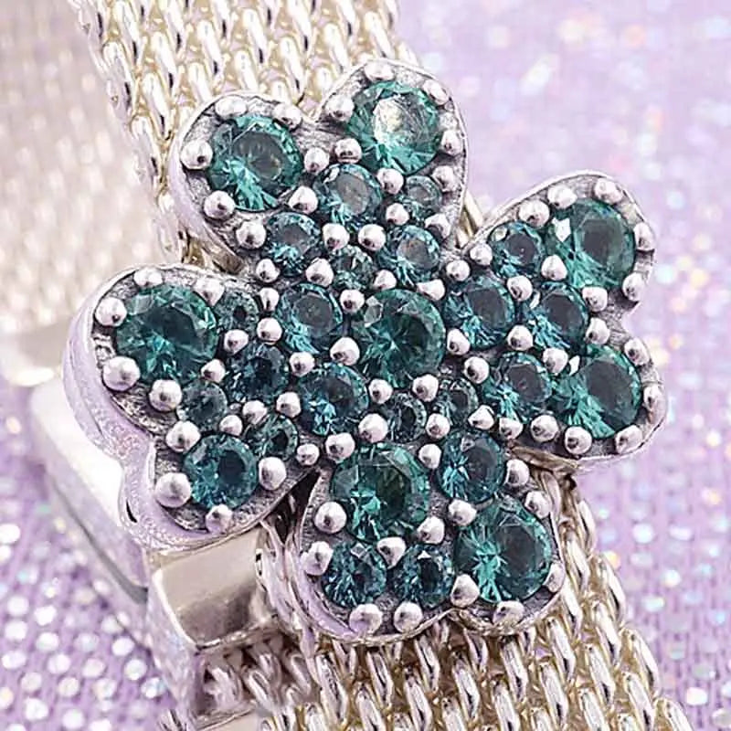 Four-Leaf Clover Crystal Clip Beads 925 Silver Charm Bracelet DIY Jewelry