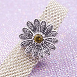 Sparkling Daisy Flower Crystal Bead Clip 925 Sterling Silver Charm