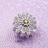 Sparkling Daisy Flower Crystal Bead Clip 925 Sterling Silver Charm