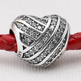 Ribbon Love Lines Crystal Charm Bracelet 925 Sterling Silver DIY Jewelry
