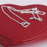 Ribbons Of Love Heart With Crystal Chain Necklace 925 Sterling Silver Bead Charm