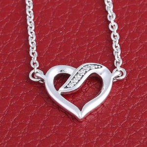 Ribbons Of Love Heart With Crystal Chain Necklace 925 Sterling Silver Bead Charm