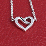 Ribbons Of Love Heart With Crystal Chain Necklace 925 Sterling Silver Bead Charm