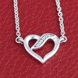 Ribbons Of Love Heart With Crystal Chain Necklace 925 Sterling Silver Bead Charm