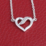 Ribbons Of Love Heart With Crystal Chain Necklace 925 Sterling Silver Bead Charm