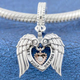 Rose Club Angel Wings & Heart Pendant Beads Fit 925 Sterling Silver Charm