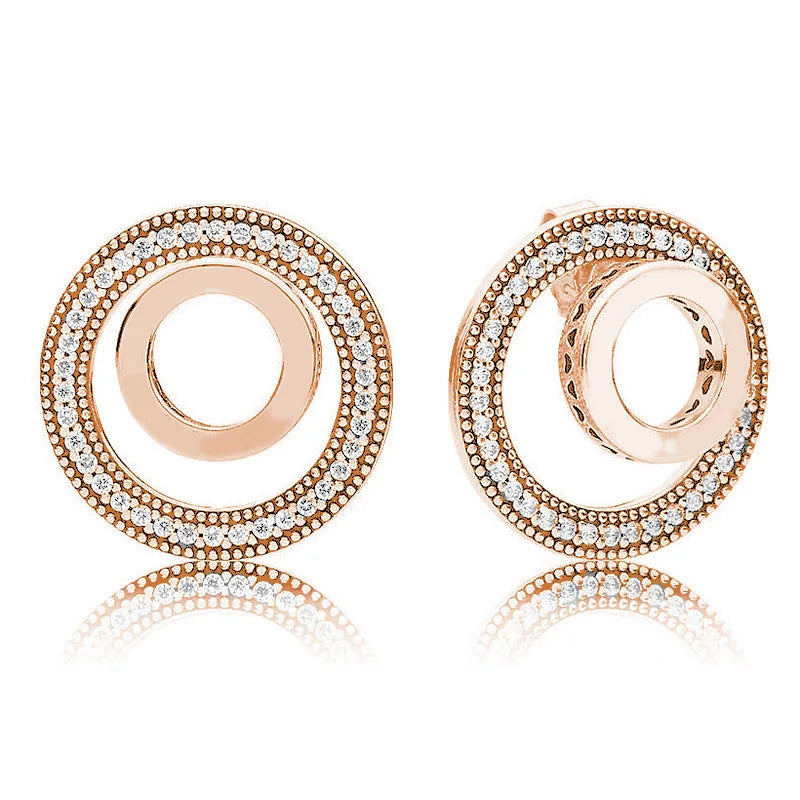 Rose Forever Circle Earrings with Crystal Studs in 925 Sterling Silver