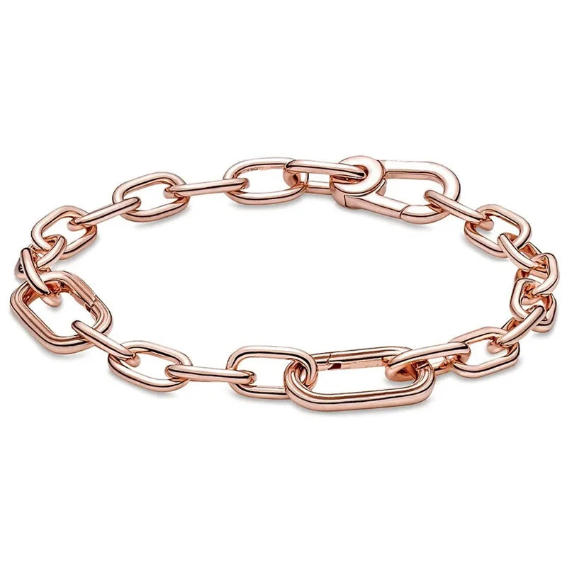 Rose Freshwater Pearl Small Link Chain Bracelet 925 Silver Bangle