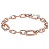 Rose Freshwater Pearl Small Link Chain Bracelet 925 Silver Bangle