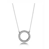 Rose Accented Circular Hearts Collier Necklace 925 Sterling Silver Bead Charm
