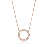 925 Silver Necklace with Rose Accented Circular Hearts Collier Charm