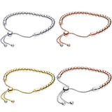Rose Beads Sliding Clasp Bracelet for 925 Sterling Silver Bangle Charm Jewelry