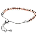 Rose Beads Sliding Clasp Bracelet for 925 Sterling Silver Bangle Charm Jewelry