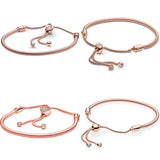 Rose Castle Peach Blossom 925 Silver Snake Chain Bracelet DIY Jewelry