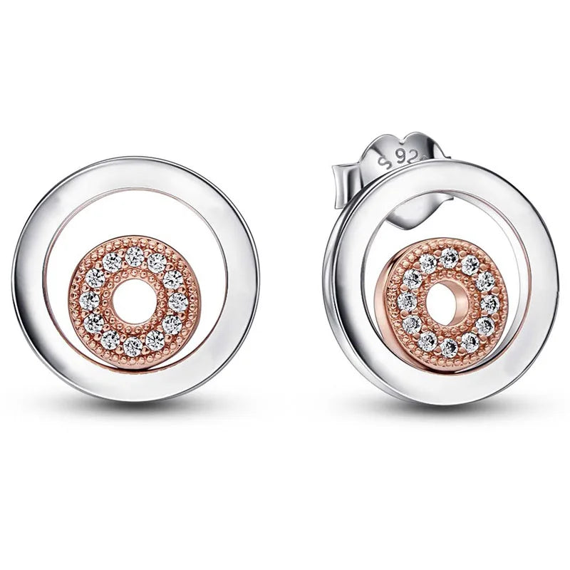 Rose Double Circle Earring Crystal 925 Sterling Silver Europe Jew