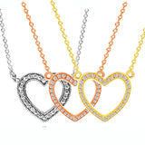 Rose Loving Hearts Crystal Necklace 925 Sterling Silver Charm DIY Jewelry